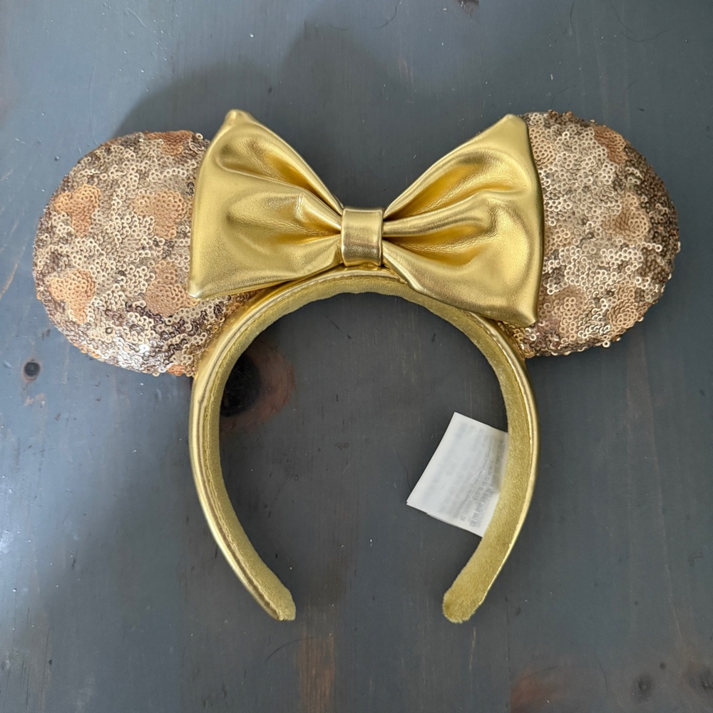 Disney Parks Hidden Mickeys Gold Sequin Minnie Ears Headband